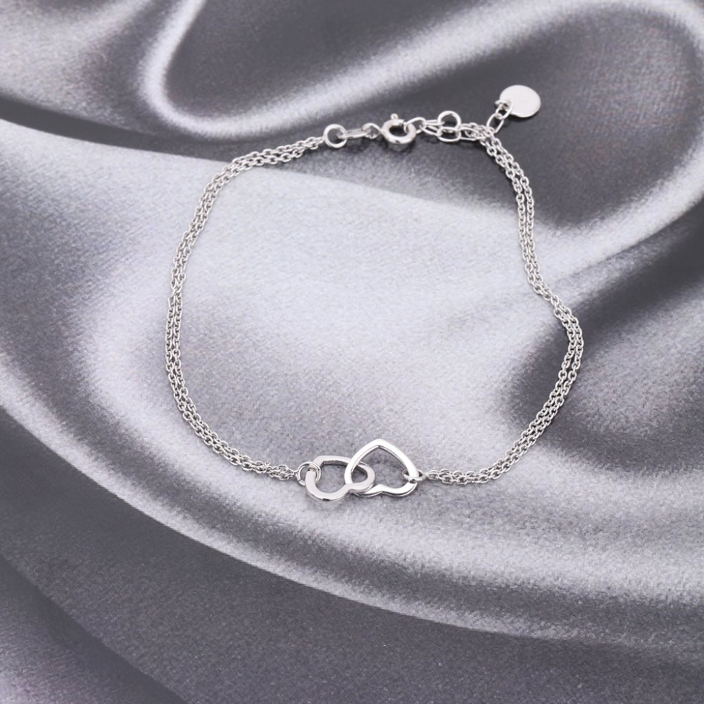 Vanbelle Sterling Silver Jewelry Interlinked Open Couple Heart Anklet